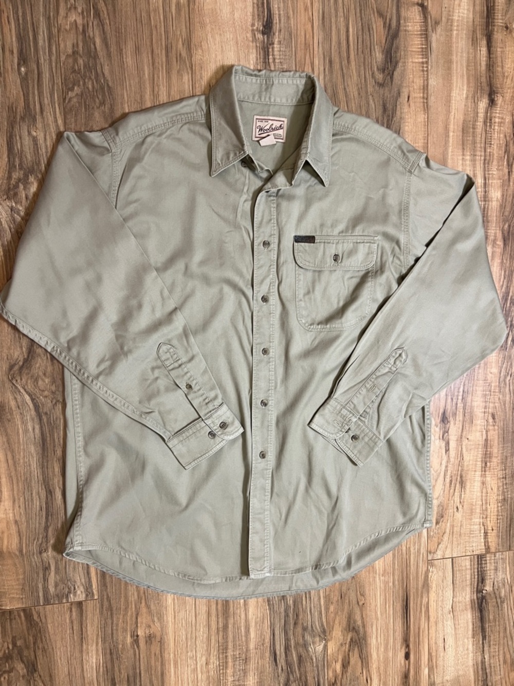 Woolrich Outdoor Guide Shirt Large Khaki Hunting Fishing Workwear Sz L